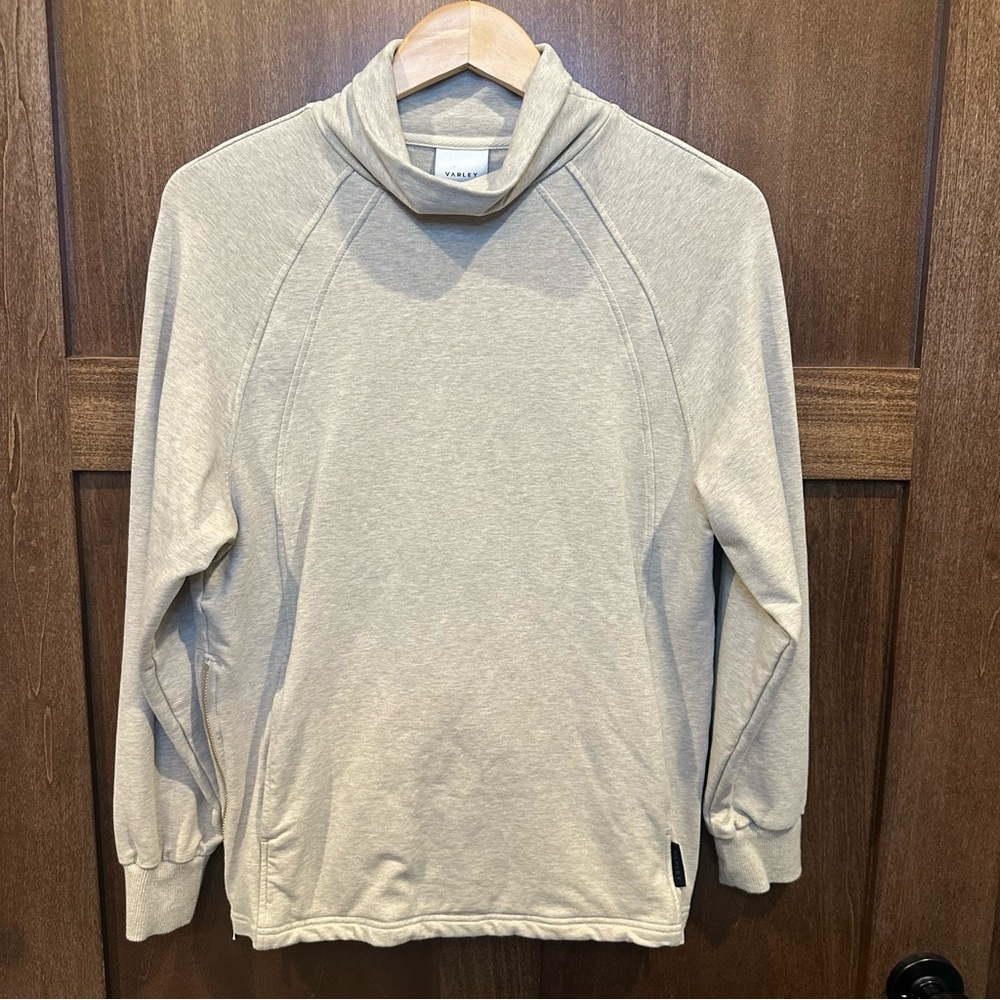 Varley Atlas Pullover with Side Zippers Neutral Beige Turtleneck Sweatshirt